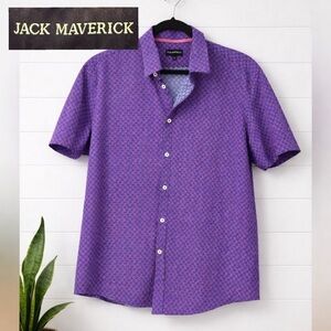 💜👉🔥 Jack Maverick Button-Up Shirt XL | Blue Pink Floral Print Short Sleeve Mens